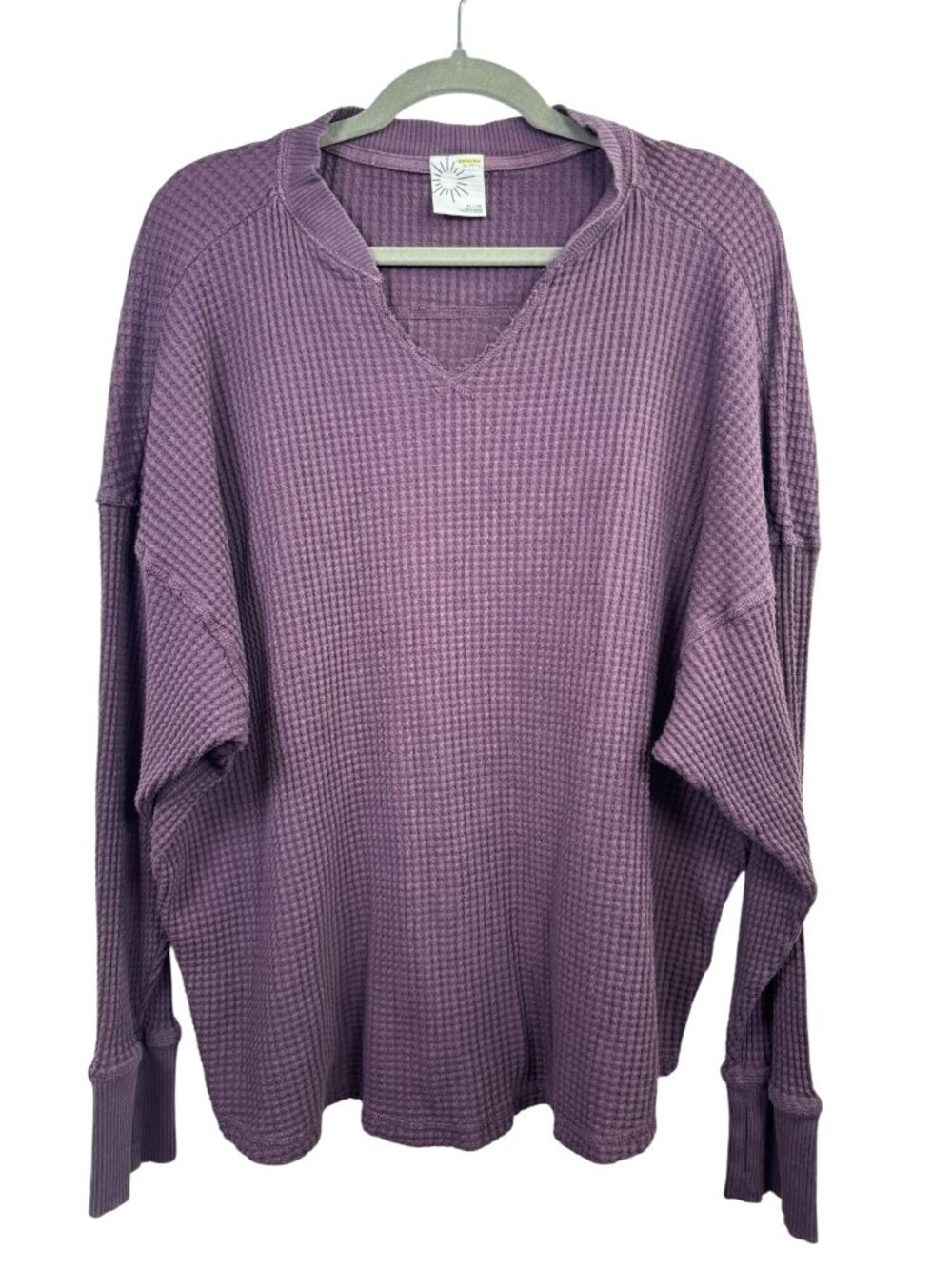 Offline By Aerie Womens Purple Waffle Knit Long Sleeve V-Neck Sweater Top Size X